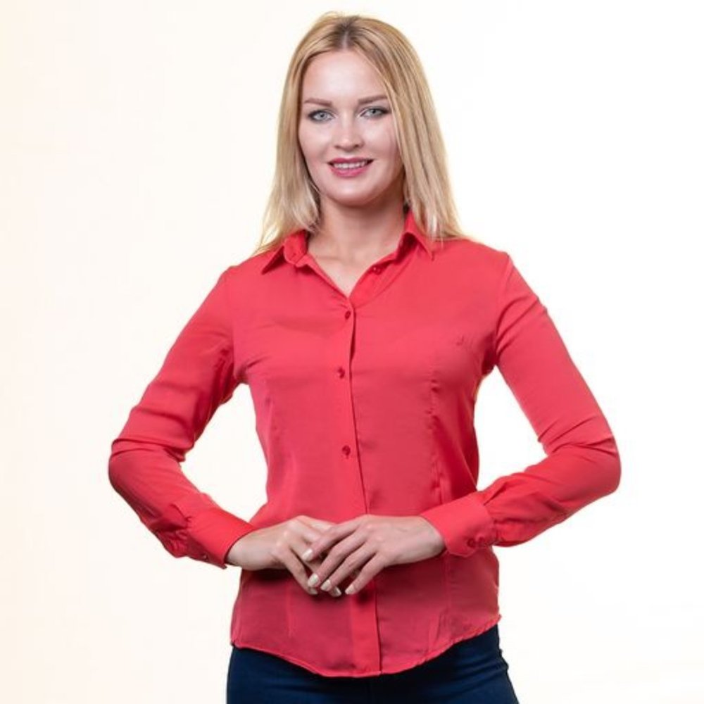 Red Women's Button-Down Shirt Long Sleeve Regular Fit Point Collar European Made
